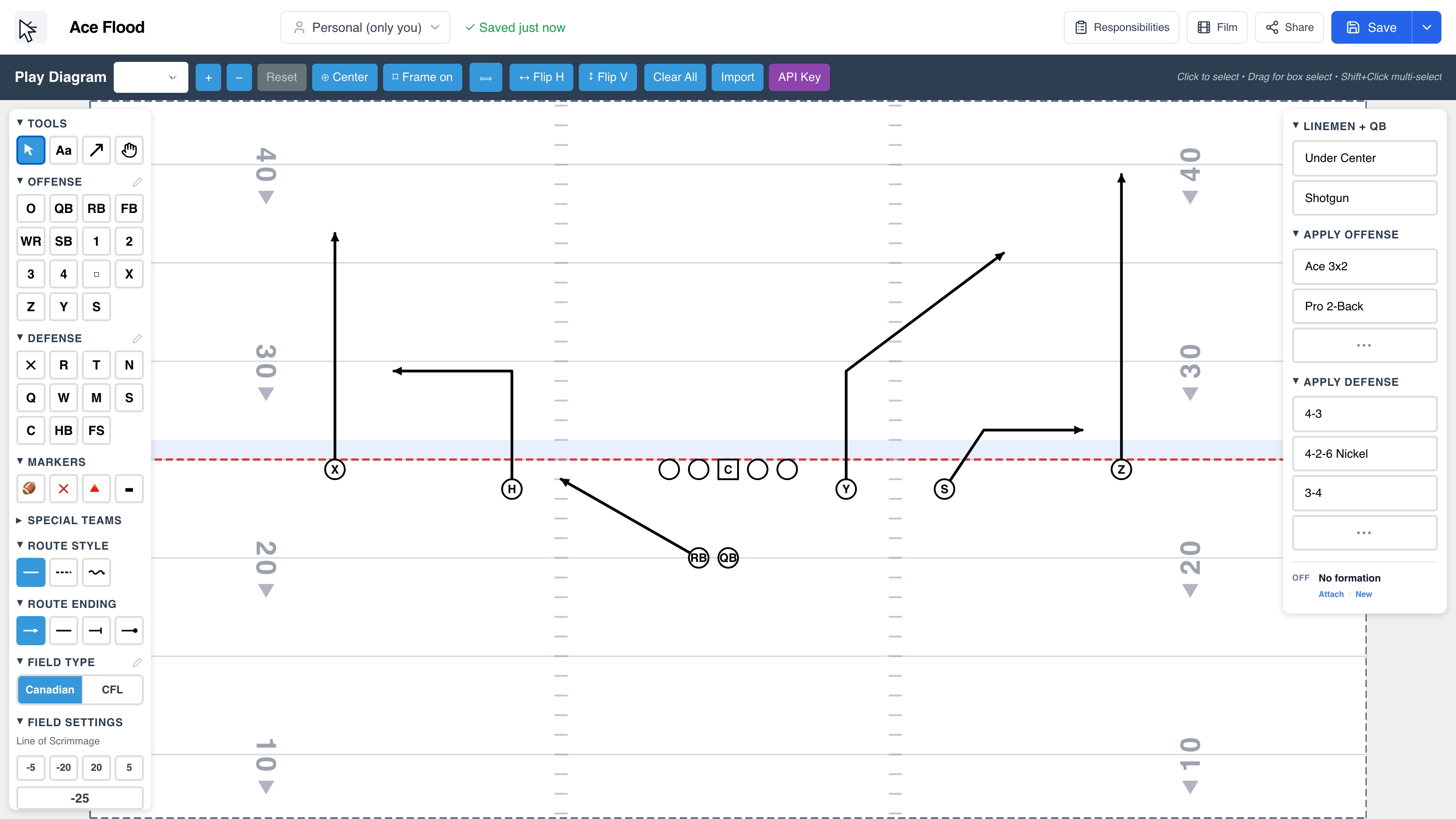 Canadian football: Zoom into a route, pan, change the yard-line spot and view the same play from the other end.