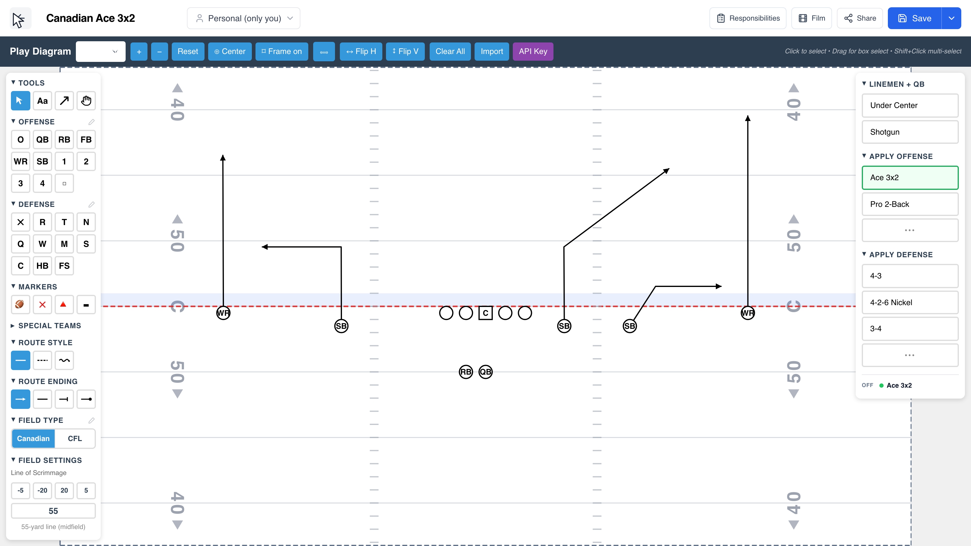 Try a wider receiver split in Live mode, save a new version, then reset to the original twelve-player Canadian play.