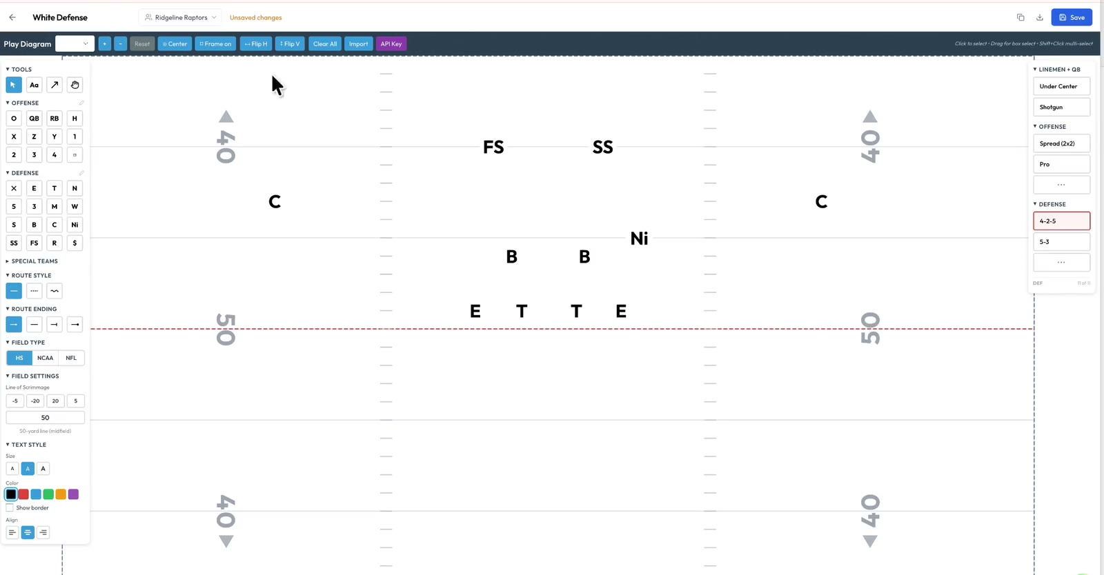 A Playside game report grouped by the same formation names drawn in the diagrammer