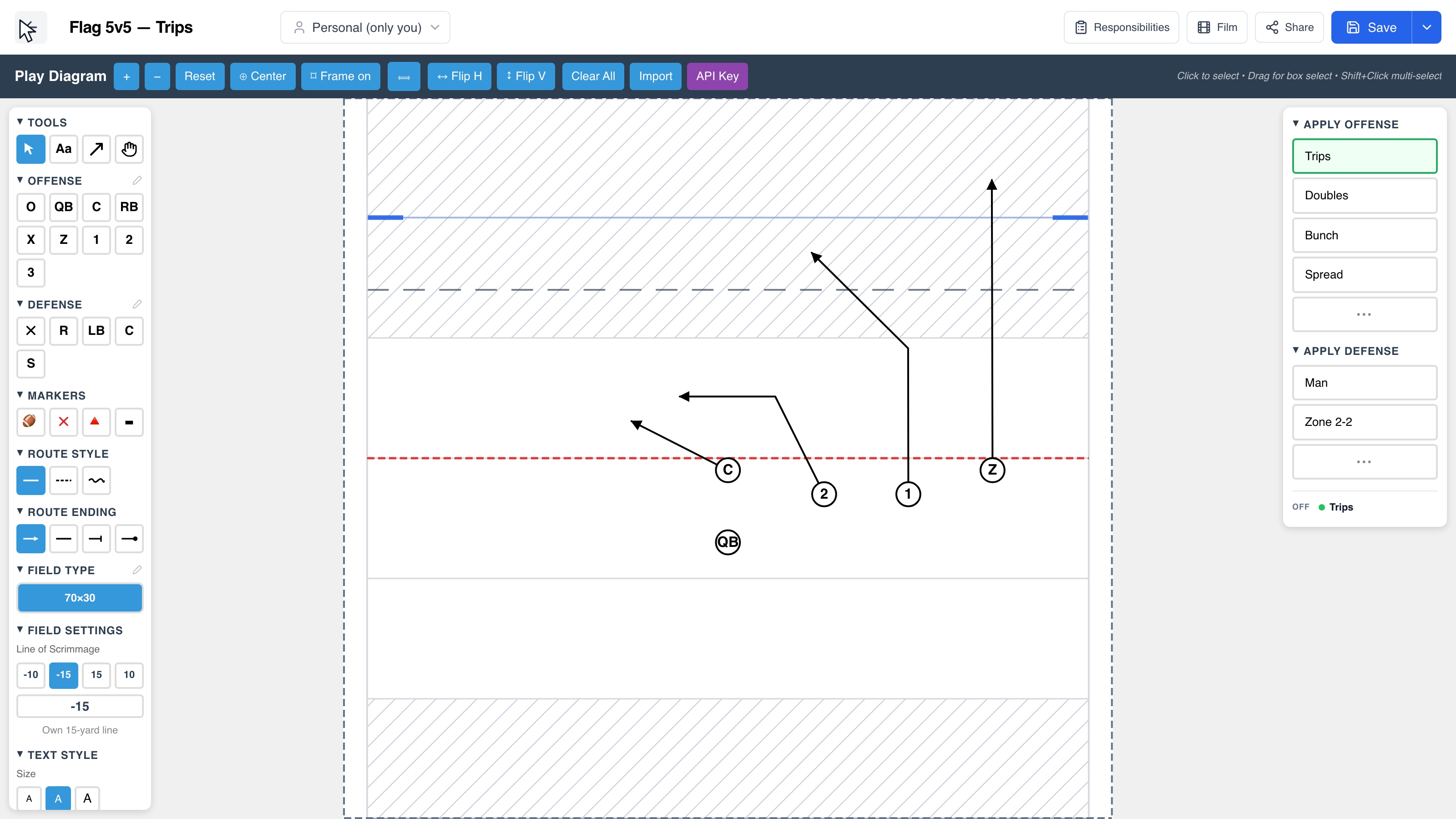 Try a receiver split temporarily, save a new version, then reset and return to the unchanged five-player play.