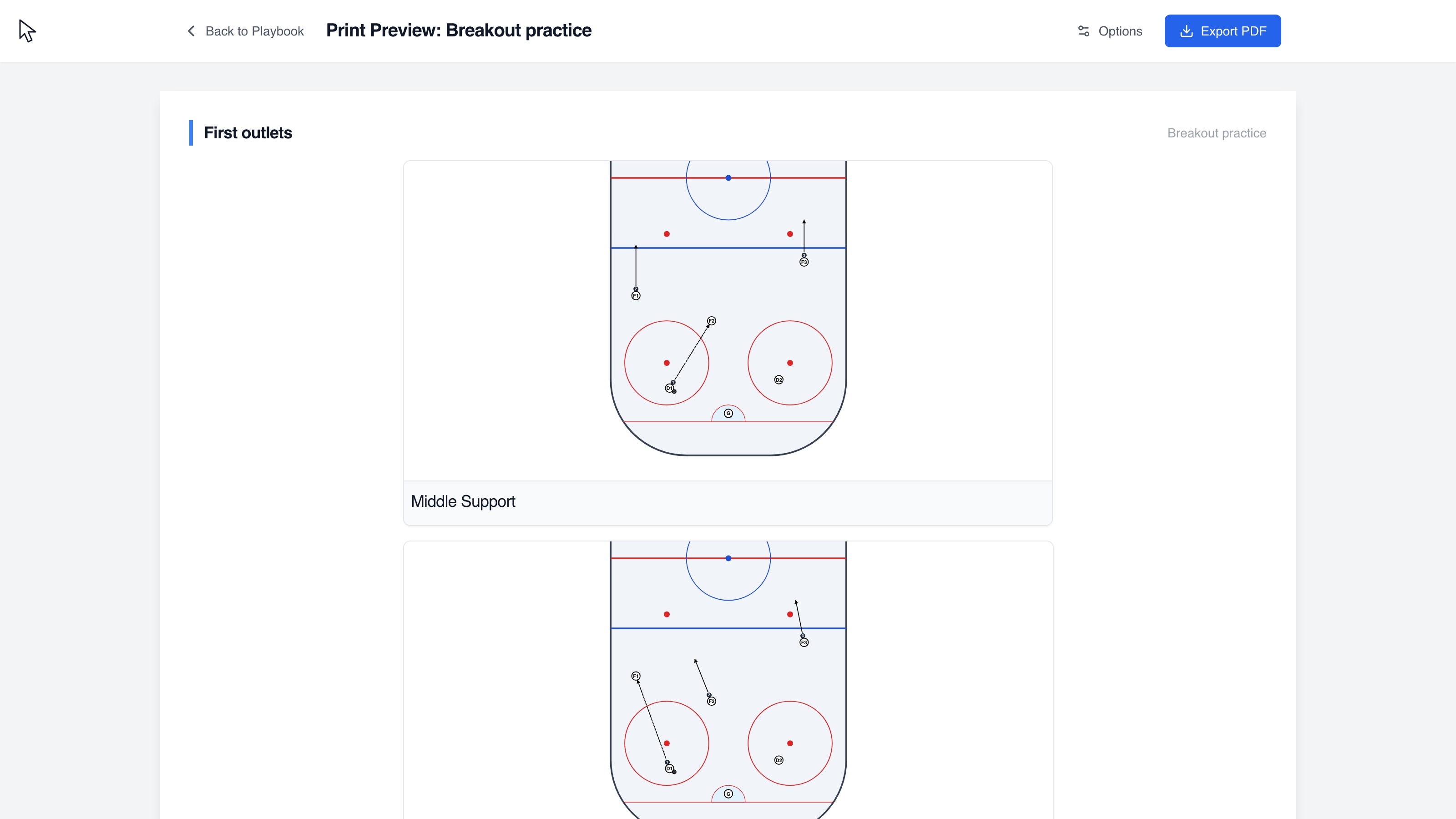 Organize six hockey examples and export a practice playbook.