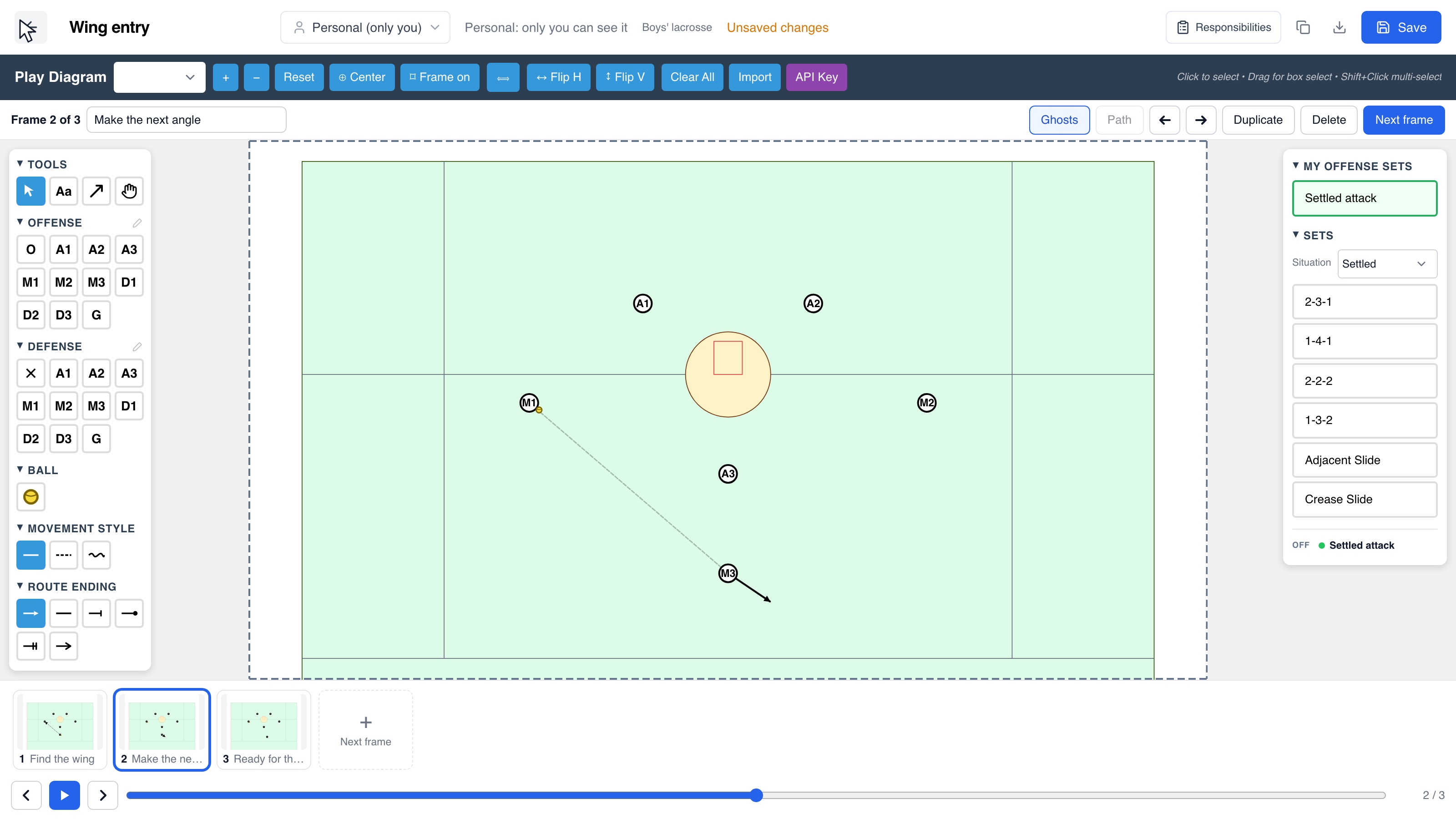 Men's lacrosse: real editor frames with complete attacking personnel.