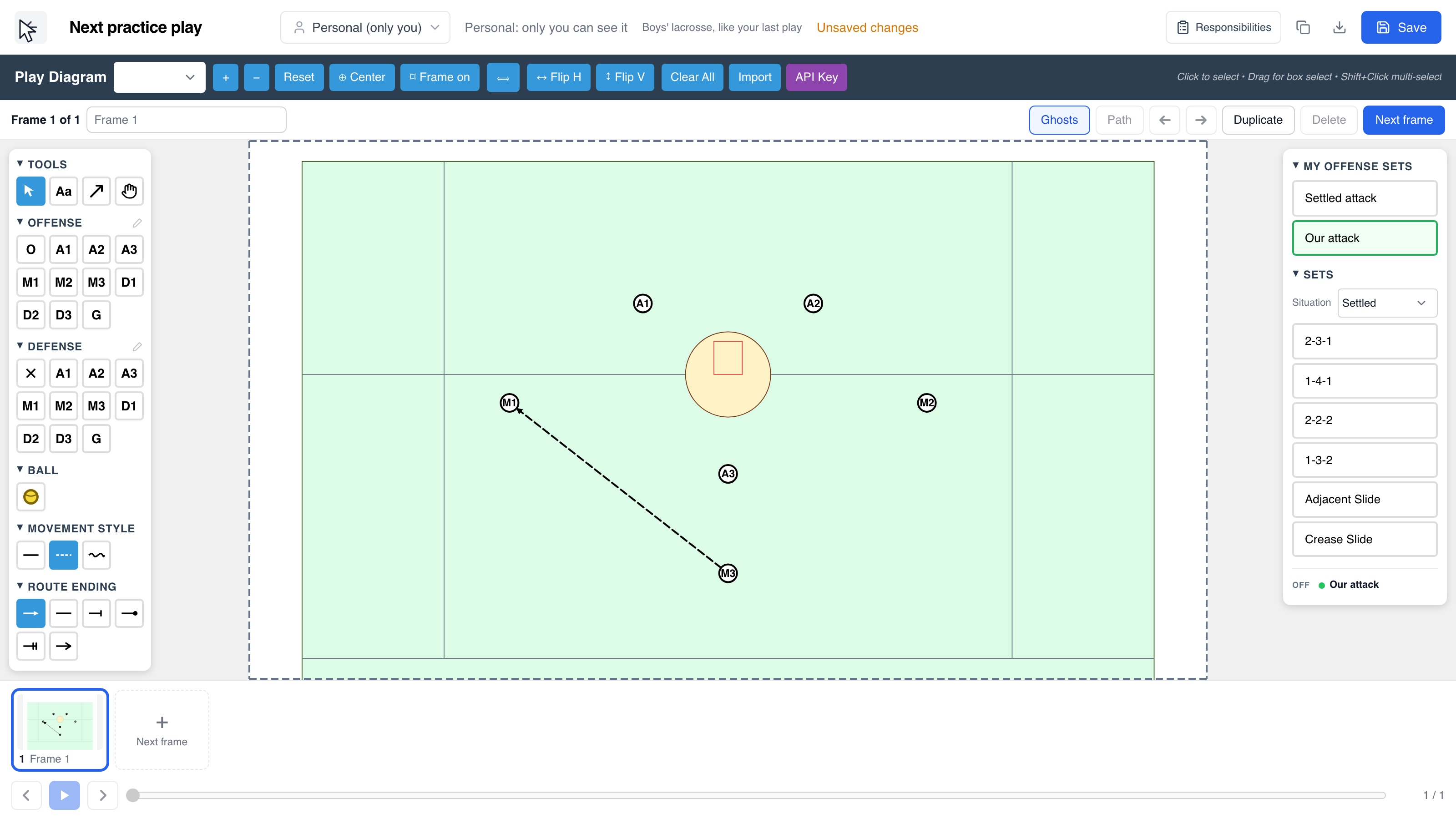 Men's lacrosse: real editor sets with complete attacking personnel.