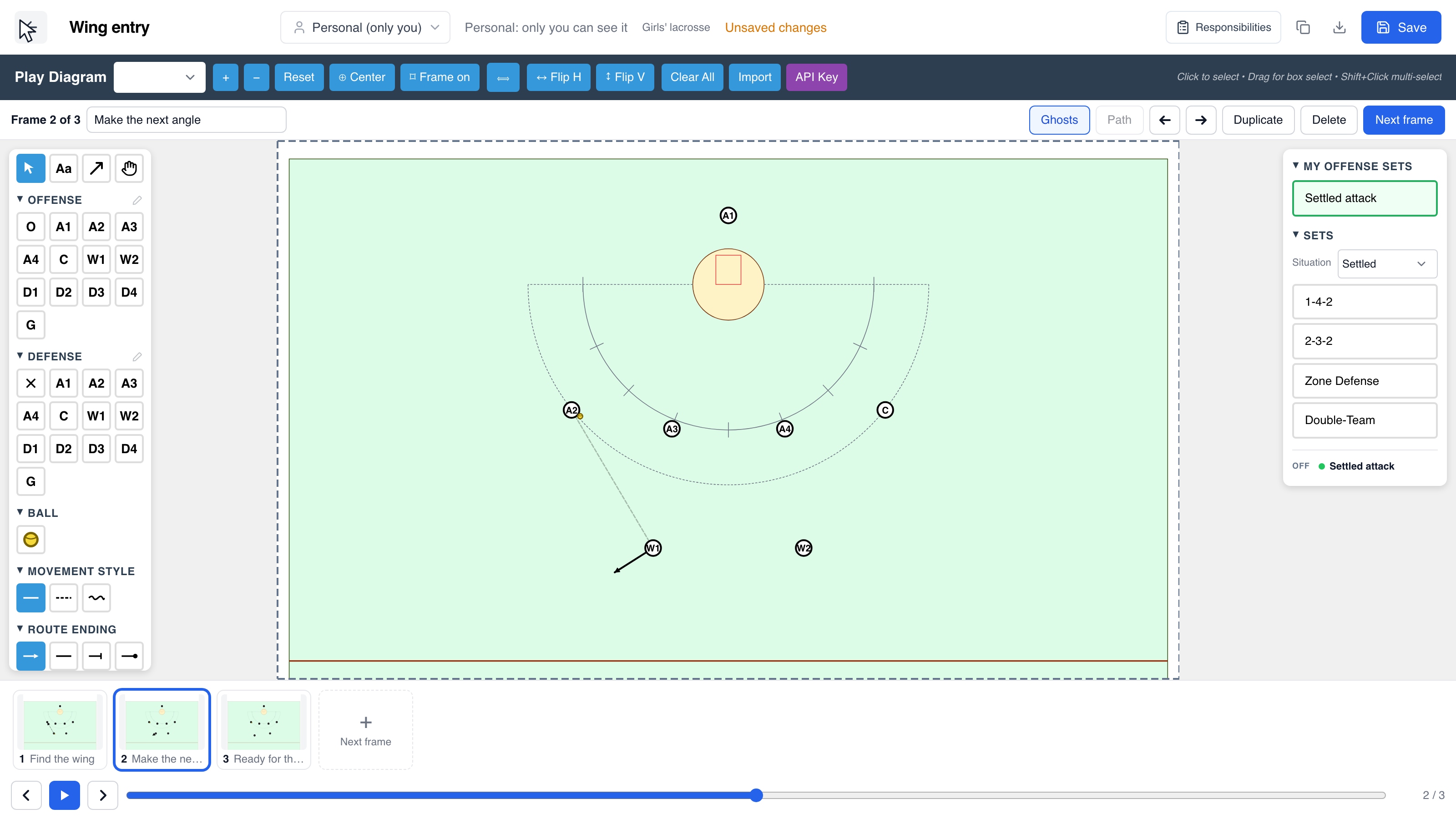 Women's lacrosse: real editor frames with complete attacking personnel.