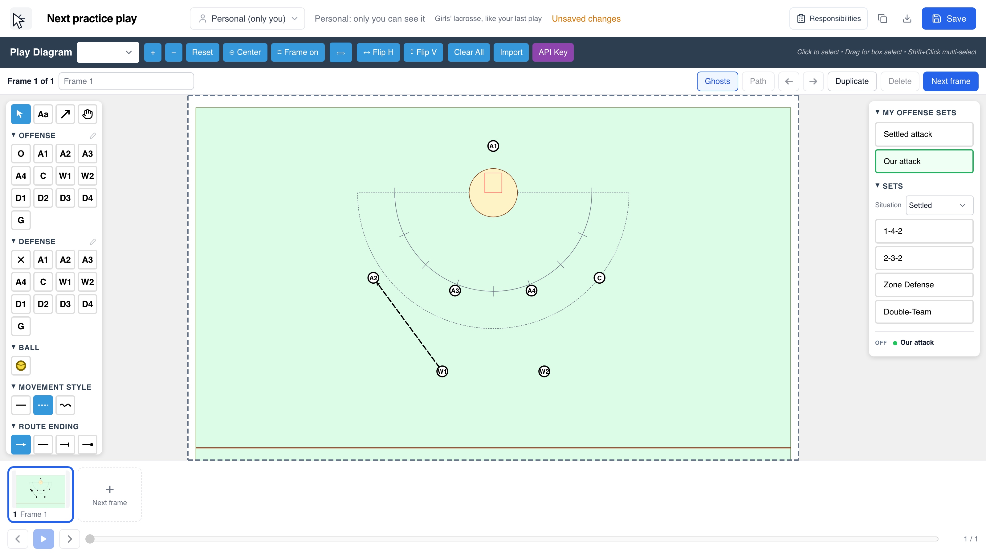 Women's lacrosse: real editor sets with complete attacking personnel.